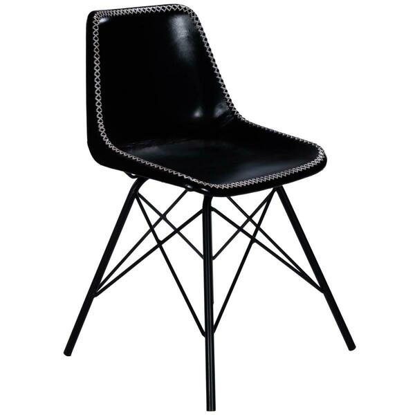 Gfancy Fixtures 31.5 x 18 x 14.5 in. Black Contrast Stitch Leather Dining Chair GF3659574